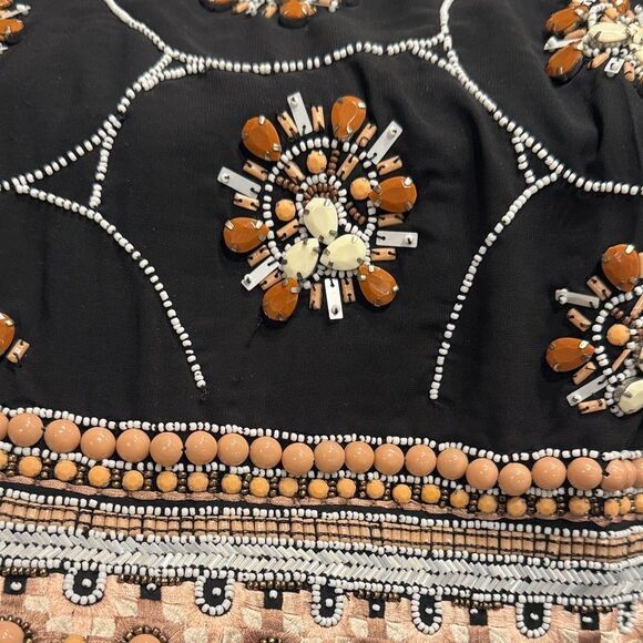 H&M Black Tan Cream Embroidered Beaded Jewel Embellished Tribal Mini Skirt NEW - Picture 9 of 15
